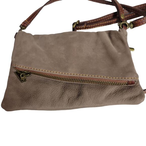 Toscana Convertible Bag Brown Foldover Crossbody Leather Minimalist Clutch Pouch - Picture 12 of 14